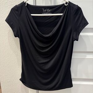 Nicole Miller Cowl Neck Black Short Sleeve Blouse